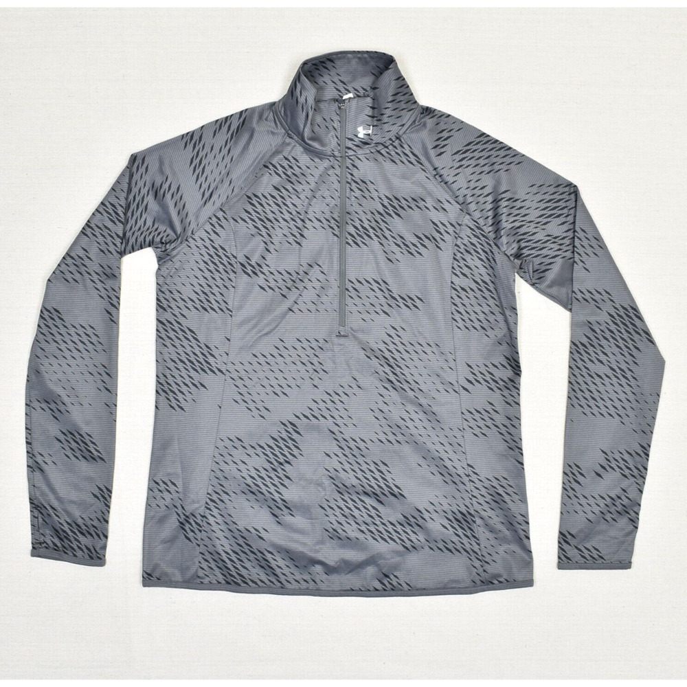 Under Armour 1/4 Zip Pullover Sweatshirt Geometric Polyester Gray L RUN Fitted